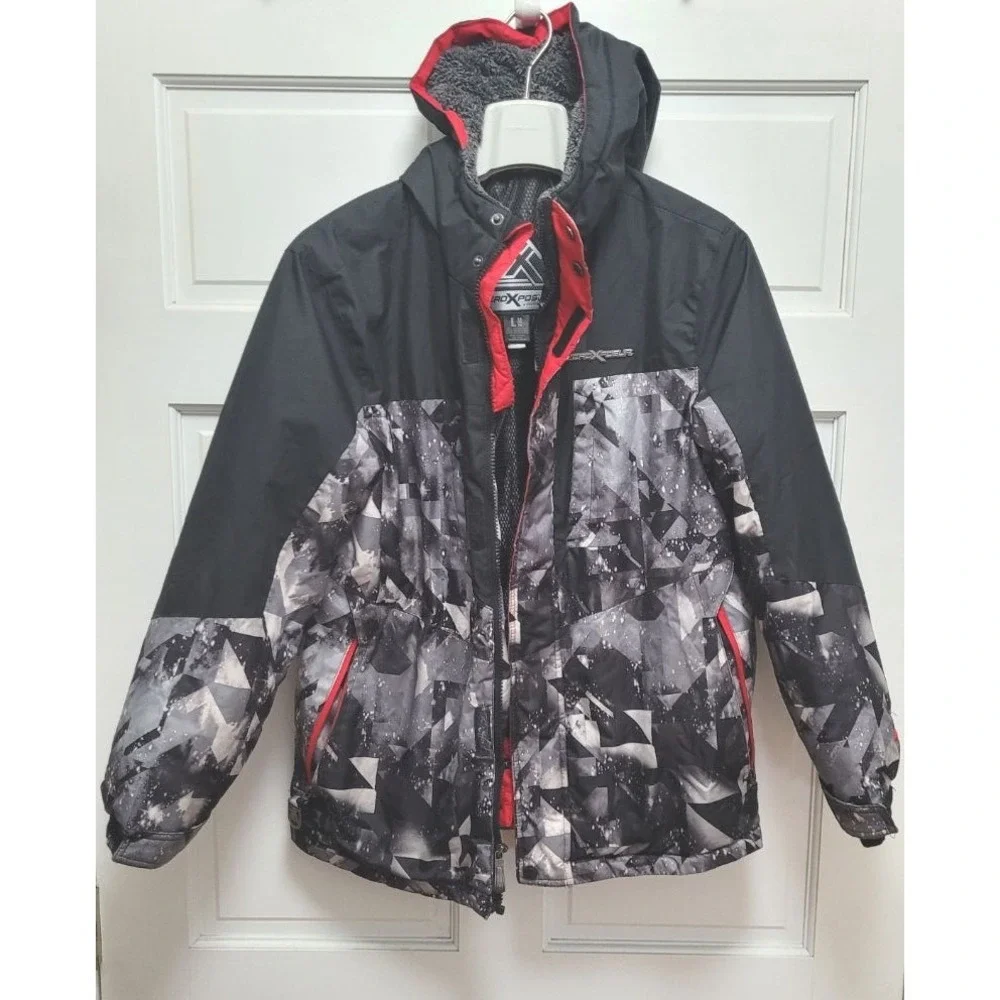 Zeroxposur Boy's Geometric Print Coat w/ Zip Pockets - Black/White/Red - L 14/16